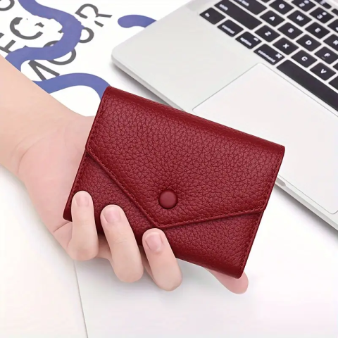 Portofel de Dama din Piele Naturala Clavi, Moale, Delicat, Protectie RFID, Mini Clutch Scurt, Dimensiuni 12x9x3 cm, Rosu-Grena [1]