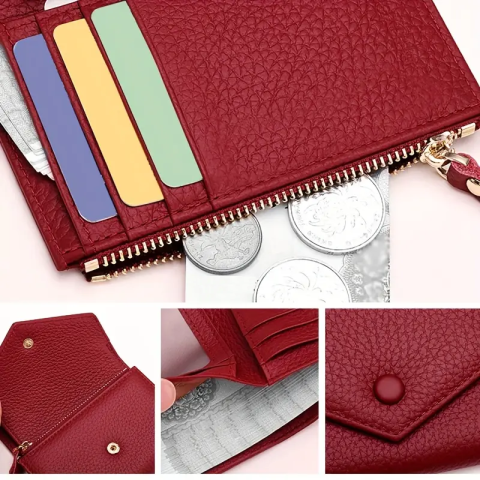 Portofel de Dama din Piele Naturala Clavi, Moale, Delicat, Protectie RFID, Mini Clutch Scurt, Dimensiuni 12x9x3 cm, Rosu-Grena [3]
