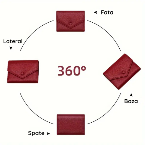 Portofel de Dama din Piele Naturala Clavi, Moale, Delicat, Protectie RFID, Mini Clutch Scurt, Dimensiuni 12x9x3 cm, Rosu-Grena [5]