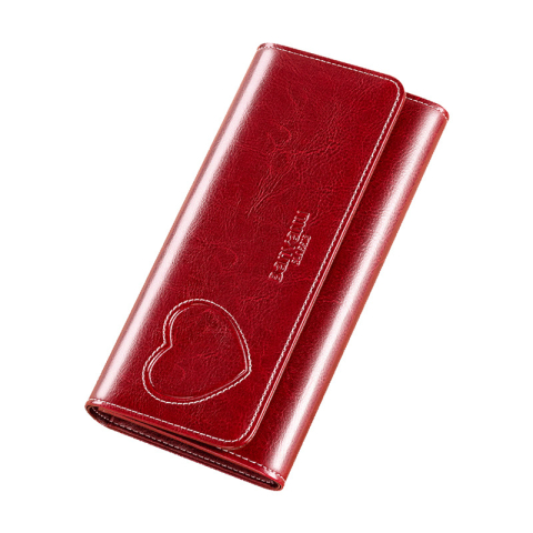 Fashion - Portofel de Dama din Piele Naturala Clavi, Spatios, cu Model, Tip Clutch, cu Protectie RFID, Dimensiuni 19.5x9.5x3 cm, Rosu Grena