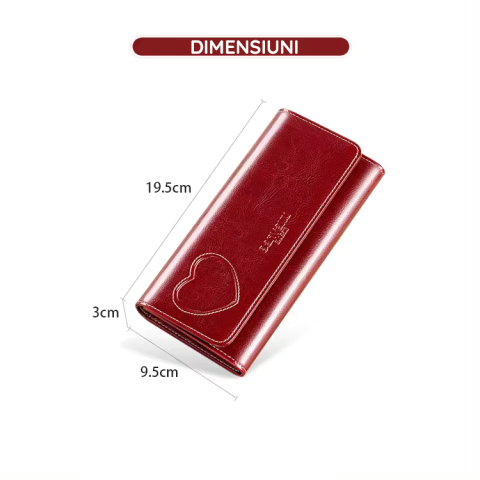 Portofel de Dama din Piele Naturala Clavi, Spatios, cu Model, Tip Clutch, cu Protectie RFID, Dimensiuni 19.5x9.5x3 cm, Rosu Grena [8]