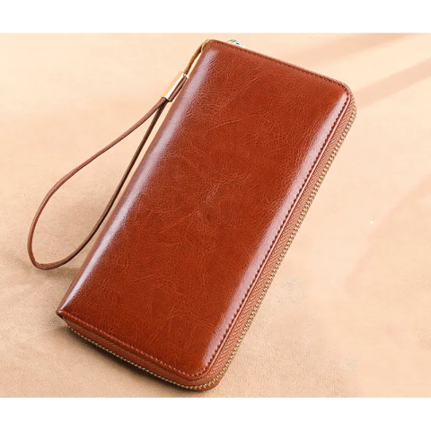 Portofel de Dama din Piele Naturala Clavi, spatios, cu protectie RFID, Dimensiuni 20x10.5x2.5 cm, Maro [2]