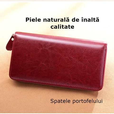 Portofel de Dama din Piele Naturala Clavi, spatios, cu protectie RFID, Dimensiuni 20x10.5x2.5 cm, Rosu Grena [2]
