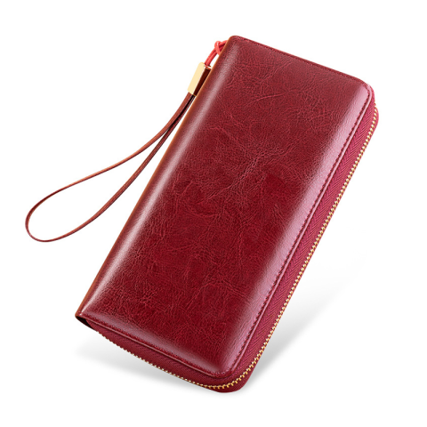 Fashion - Portofel de Dama din Piele Naturala Clavi, spatios, cu protectie RFID, Dimensiuni 20x10.5x2.5 cm, Rosu Grena
