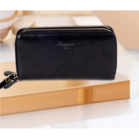 Portofel de Dama din Piele Naturala Clavi, Spatios, cu Protectie RFID, Fermoar Dublu, Dimensiuni 20x10 x4 cm, Negru [4]