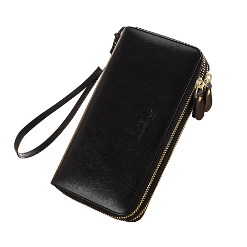 Portofele dama - Portofel de Dama din Piele Naturala Clavi, Spatios, cu Protectie RFID, Fermoar Dublu, Dimensiuni 20x10 x4 cm, Negru