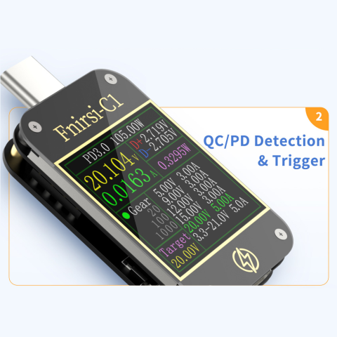 Tester USB Type-C FNIRSI C1, masoara curentul si tensiunea, detecteaza protocolul de incarcare pe USB, capacitatea de incarcare, precis, compact (cu bluetooth) [5]