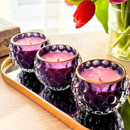 Lumânări Luxe One - Set 3 Lumânări Parfumate Bubble Mov