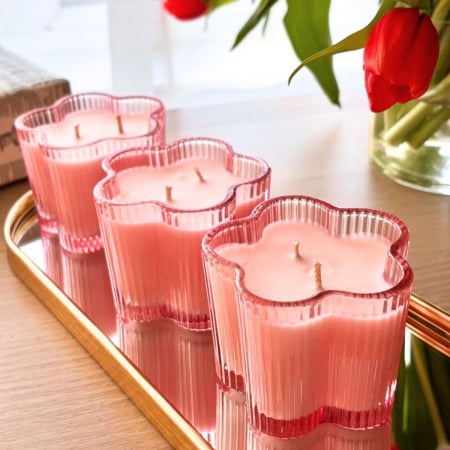 Lumânări Luxe One - Set 3 Lumânări Parfumate Floare Roz