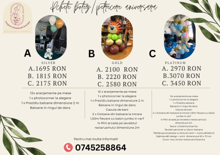 PETRECERI ANIVERSARE COPII - Pachet decor botez/aniversare 12 mese