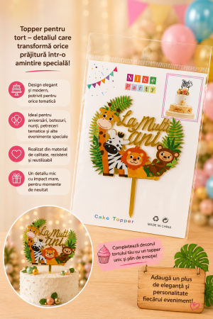 ACCESORII PETRECERE - Topper tort „Happy Birthday” jungla