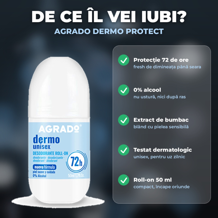 AGRADO – Deodorant antiperspirant ROLL-ON DERMO PROTECT, pentru PIELE SENSIBILĂ, 50 ml [3]