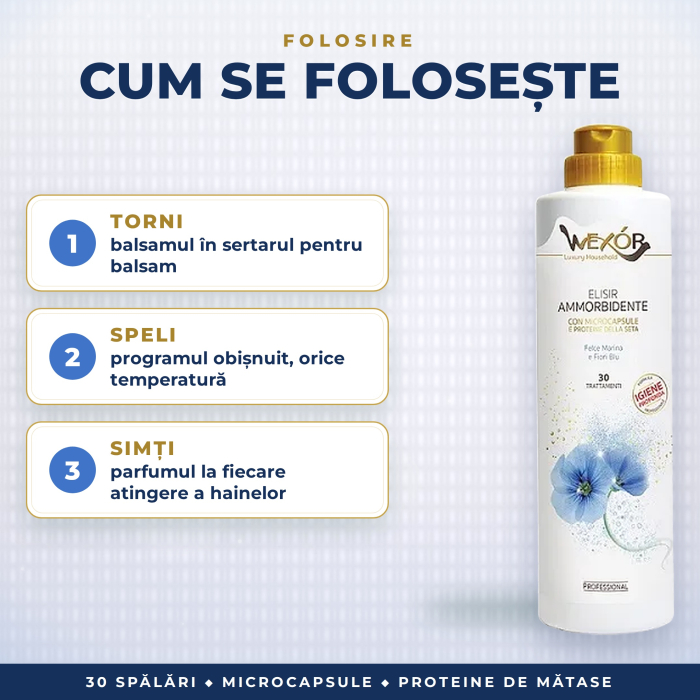 BALSAM DE RUFE PROFESIONAL cu MICROCAPSULE și PROTEINE DE MĂTASE, parfum FELCE MARINA & FIORI BLU – Wexor, 30 SPĂLĂRI, 750 ml [2]