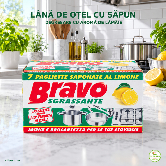 BRAVO lână de oțel cu săpun, aromă de lămâie, 7 bucăți [2]