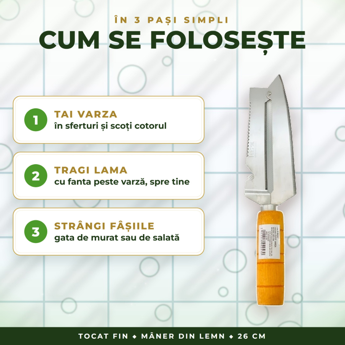 Cuțit pentru tocat varză cu mâner din lemn – 26 cm [2]