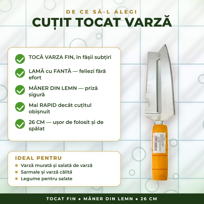 Cuțit pentru tocat varză cu mâner din lemn – 26 cm [3]