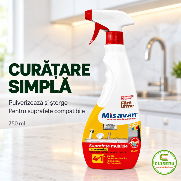 MISAVAN 4 ÎN 1 – Soluție MULTIFUNCȚIONALĂ cu AMONIAC, curățare și degresare, 750 ml [2]