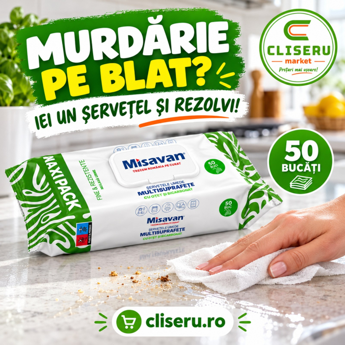Șervețele umede multisuprafețe Misavan oțet bicarbonat 50 bucăți [2]