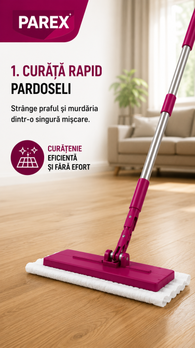 Mop cu Prindere Rapida PAREX QuickPick cu dimensiunea 25x11cm+ 10 servetele umede pentru curatare [4]
