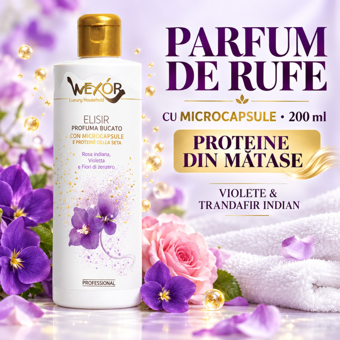 WEXOR PARFUM DE RUFE CU MICROCAPSULE și PROTEINE DIN MĂTASE – Violete & Trandafir Indian, 200 ml [3]