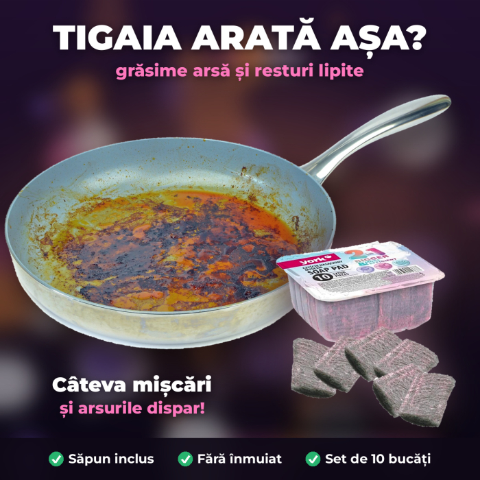 YORK – Lână de oțel cu SĂPUN pentru GRĂSIME ARSĂ, set 10 bucăți [2]