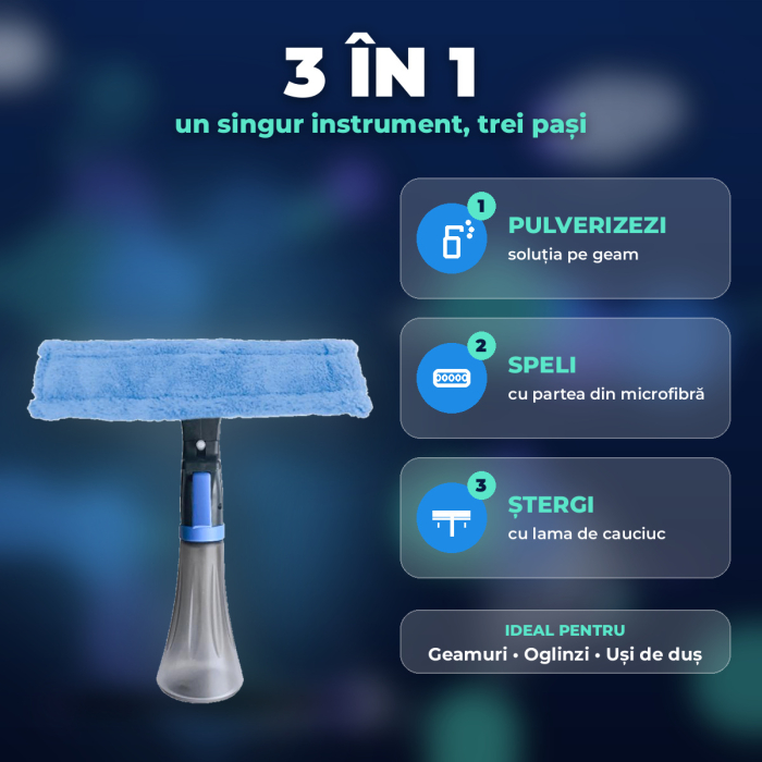 YORK – Racletă 3 în 1 pentru GEAMURI FĂRĂ URME, cu pulverizator și microfibră [3]