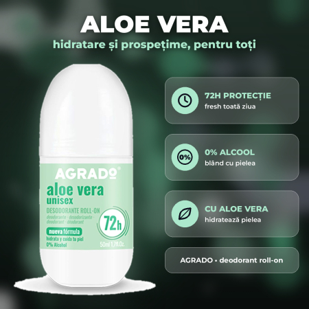 DEODORANTE - AGRADO – Deodorant antiperspirant ROLL-ON ALOE VERA, 50 ml