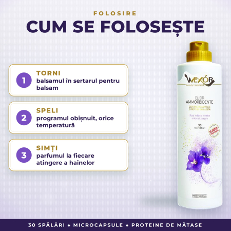 BALSAM DE RUFE PROFESIONAL cu MICROCAPSULE și PROTEINE DE MĂTASE, parfum ROSA INDIANA & VIOLETTA – Wexor, 30 SPĂLĂRI, 750 ml [1]