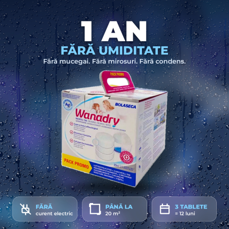 ABSORBANTI UMIDITATE - BOLASECA WANADRY – Absorbant de UMIDITATE pentru 1 AN, aparat + 3 tablete x 450 g