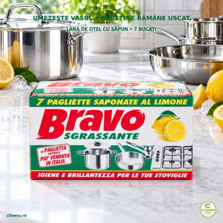 BRAVO lână de oțel cu săpun, aromă de lămâie, 7 bucăți [2]