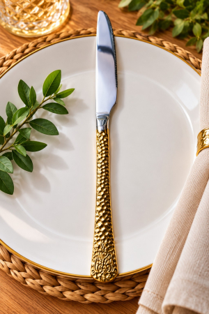 TACÂMURI INOX - Cuțit de masă inox cu mâner auriu decorativ