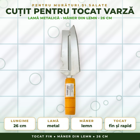 BUCĂTĂRIE - Cuțit pentru tocat varză cu mâner din lemn – 26 cm