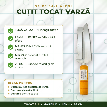 Cuțit pentru tocat varză cu mâner din lemn – 26 cm [2]