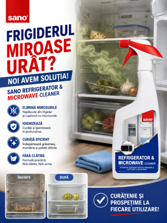 TOP PRODUSE CURATENIA CASEI - Detergent igienizant pentru frigider si cuptor cu microunde SANO, 750 ml
