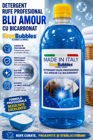 TOP DETERGENTI CU BICARBONAT - NR 6 Detergent Rufe UNIVERSAL cu Bicarbonat Profesional Blu Amour  1KG