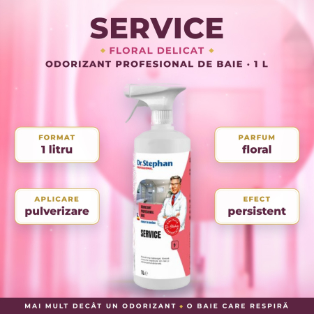 ODORIZANTE CAMERA/BAIE PROFESIONALE - DR. STEPHAN SERVICE – Odorizant profesional de baie cu pulverizator, floral intens, 1 L