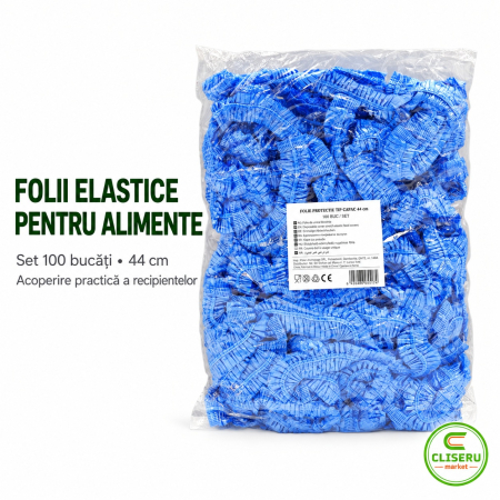 PUNGI - FOLII ELASTICE pentru ALIMENTE – capace de protecție pentru recipiente, 44 cm, set 100 bucăți