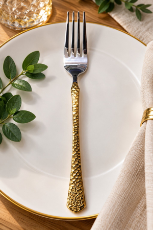 TACÂMURI INOX - FURCULIȚĂ din INOX cu MÂNER AURIU DECORATIV – 1 BUCATĂ