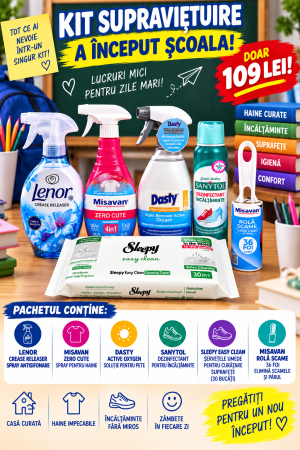 PACHETE CURATENIE - KIT SUPRAVIETUIRE A INCEPUT SCOALA 6 produse esentiale