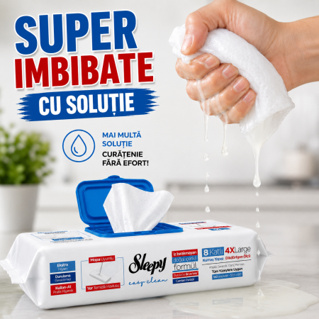 Lavete umede pentru curatare pardoseli SLEEPY EASY CLEAN Bleach Additive 50buc MULTISUPRAFETE