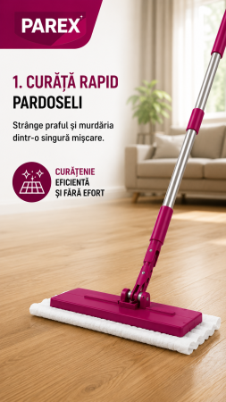Mop cu Prindere Rapida PAREX QuickPick cu dimensiunea 25x11cm+ 10 servetele umede pentru curatare [3]