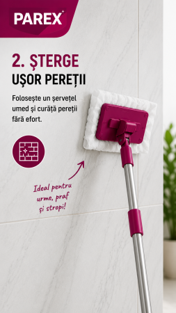Mop cu Prindere Rapida PAREX QuickPick cu dimensiunea 25x11cm+ 10 servetele umede pentru curatare [4]
