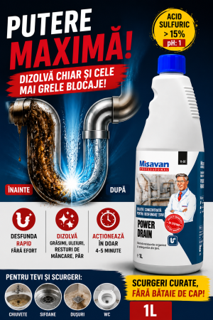 DESFUNDAT TEVI - MSV DR STEPHAN POWER DRAIN 1L SOLUTIE PROFESIONALA DESFUNDAT TEVI