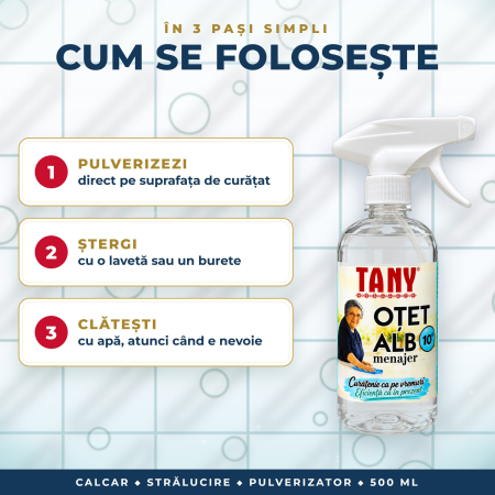 Oțet alb menajer 10 grade TANY cu pulverizator – 500 ml [1]