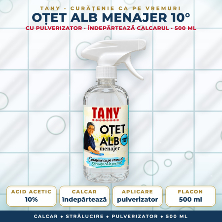 ANTICALCAR - Oțet alb menajer 10 grade TANY cu pulverizator – 500 ml