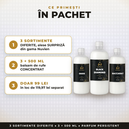 PACHET SURPRIZĂ NUVIEN – 3 BALSAMURI DE RUFE CONCENTRATE, 3 SORTIMENTE DIFERITE, 3 × 500 ml [1]