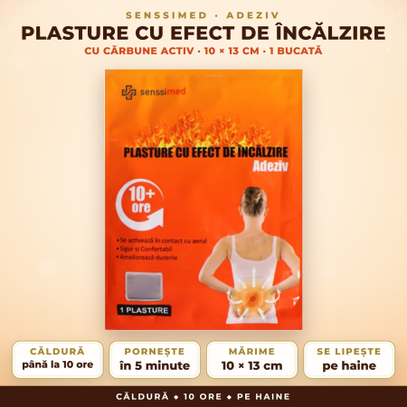 ÎNGRIJIRE PERSONALĂ - Plasture cu efect de încălzire Senssimed cu cărbune activ – 10 × 13 cm