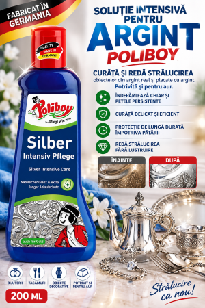 TOP PRODUSE CURATENIA CASEI - POLIBOY SOLUȚIE INTENSIVĂ PENTRU CURĂȚAREA ARGINTULUI 200 ML