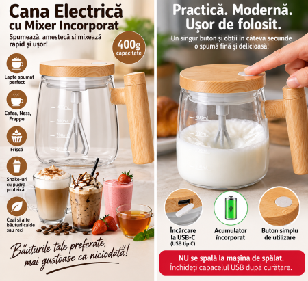 CANI ELECTRICE - Spumator Electric din Sticla pentru Lapte/maioneza 400ml la USB-C WEI A15798 DNC60847