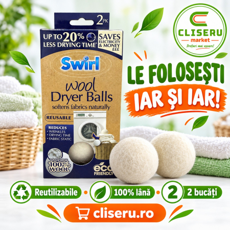 RUFE - SWIRL bile din lână pentru uscător – set 2 bucăți